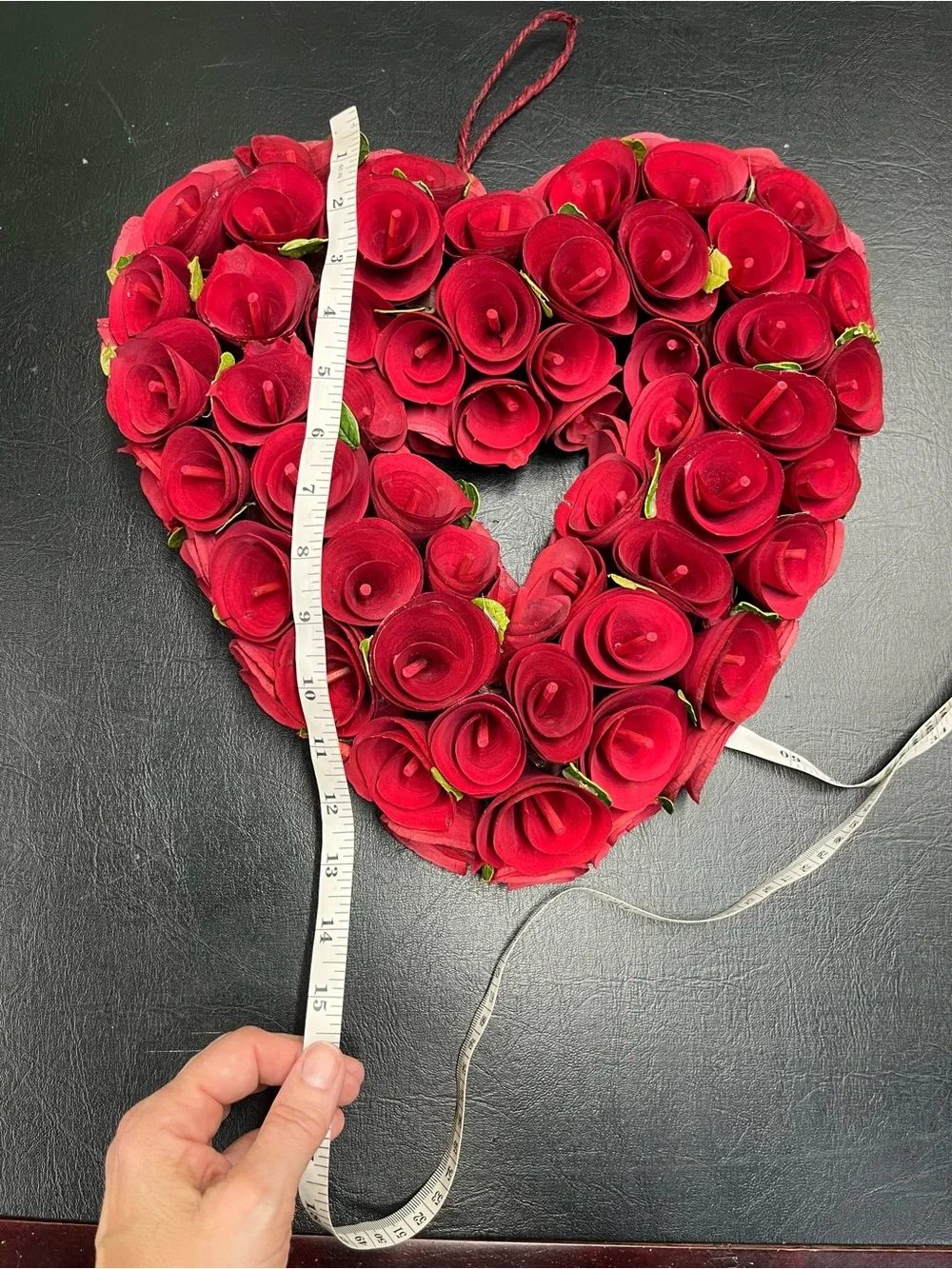 Wood roses heart-shaped wreath
